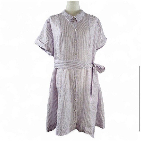 Hill House Purple Lilac Stripe Linen Fit And Flare The Laura Shirt Dress Size XL - Picture 3 of 5